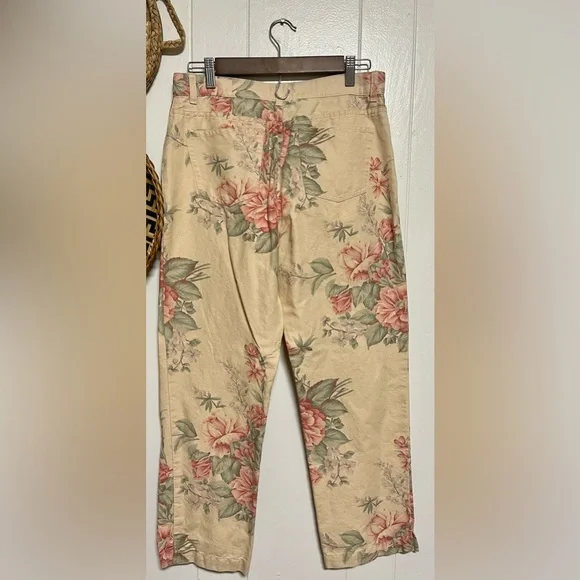 Lauren Ralph Lauren Soft Linen Floral Cargo Cropped Pants Women Capri 6 Beige - Picture 2 of 5